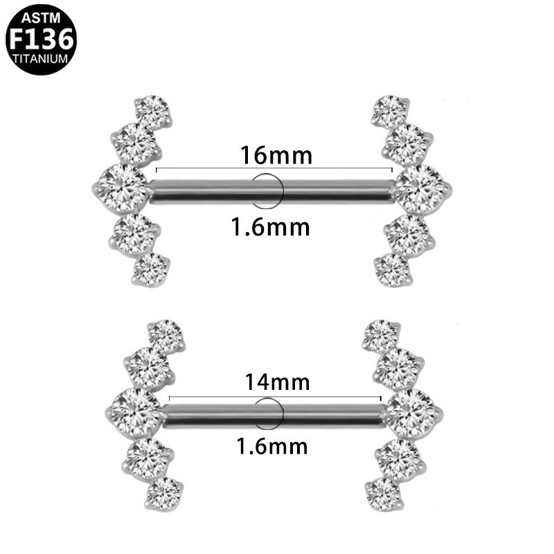 ASTM F136 Titanium 14G Fan CZ Threadless Nipple Ring Hypoallergenic Implant Grade Piercing Jewelry