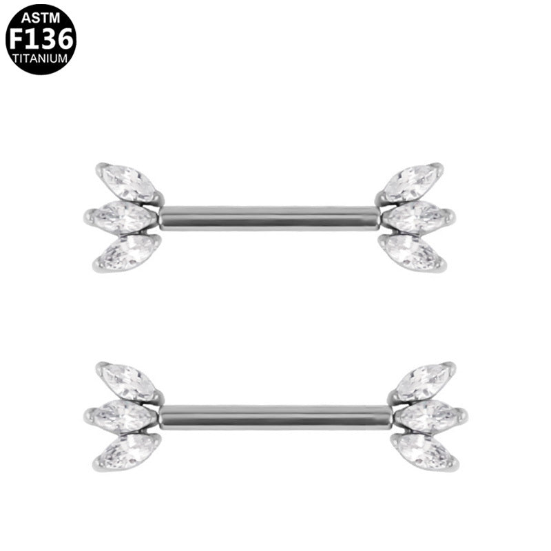ASTM F136 Titanium 14G Marquise CZ Threadless Nipple Ring Hypoallergenic Body Piercing Jewelry