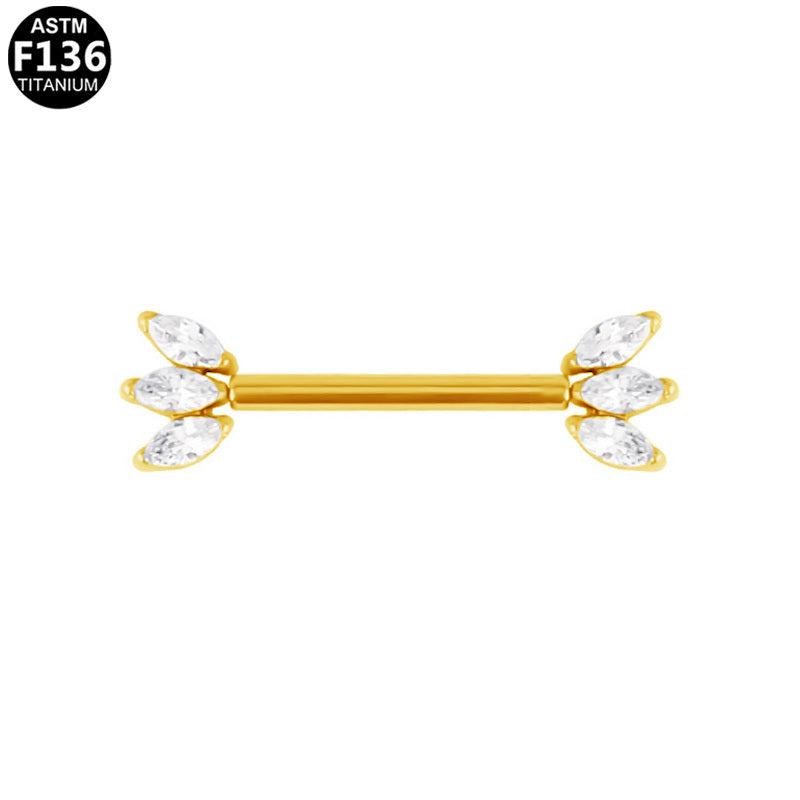 ASTM F136 Titanium 14G Marquise CZ Threadless Nipple Ring Hypoallergenic Body Piercing Jewelry