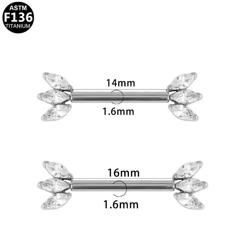 ASTM F136 Titanium 14G Marquise CZ Threadless Nipple Ring Hypoallergenic Body Piercing Jewelry