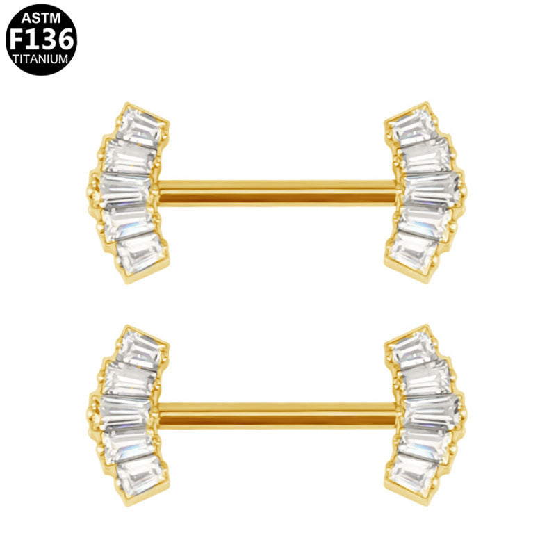 ASTM F136 Titanium 14G Baguette CZ Fan Threadless Nipple Ring Hypoallergenic Body Piercing Jewelry
