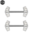 ASTM F136 Titanium 14G Baguette CZ Fan Threadless Nipple Ring Hypoallergenic Body Piercing Jewelry