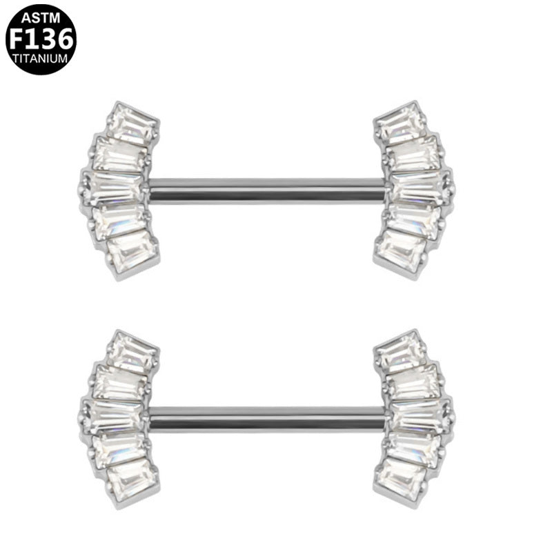 ASTM F136 Titanium 14G Baguette CZ Fan Threadless Nipple Ring Hypoallergenic Body Piercing Jewelry