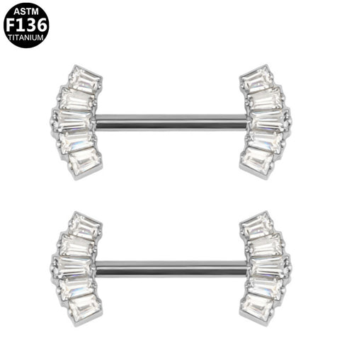 ASTM F136 Titanium 14G Baguette CZ Fan Threadless Nipple Ring Hypoallergenic Body Piercing Jewelry