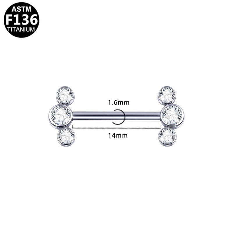 ASTM F136 Titanium 14G CZ Threadless Nipple Ring Hypoallergenic Body Piercing Jewelry