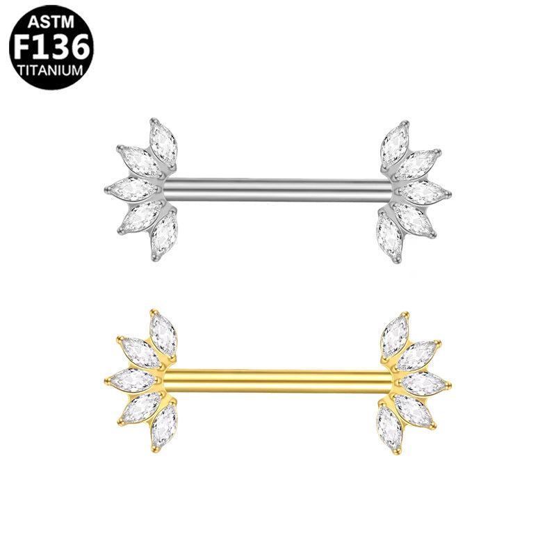 ASTM F136 Titanium 14G Marquise CZ Threadless Nipple Ring Hypoallergenic Body Piercing Jewelry