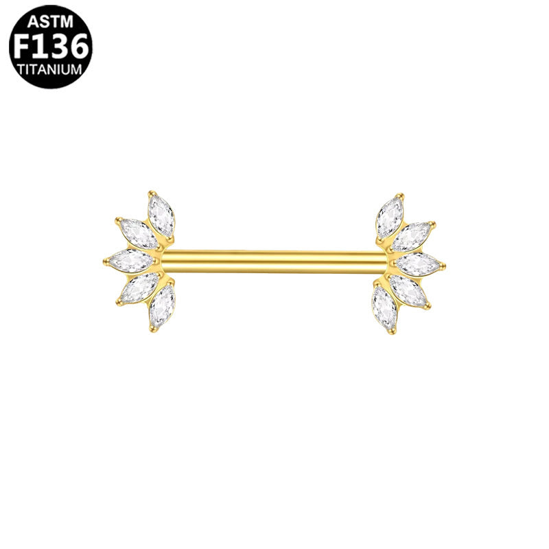 ASTM F136 Titanium 14G Marquise CZ Threadless Nipple Ring Hypoallergenic Body Piercing Jewelry