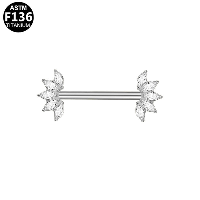 ASTM F136 Titanium 14G Marquise CZ Threadless Nipple Ring Hypoallergenic Body Piercing Jewelry