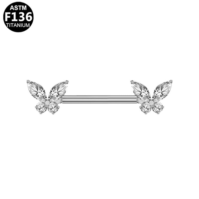 ASTM F136 Titanium 14G Butterfly CZ Threadless Nipple Ring Hypoallergenic Piercing Jewelry