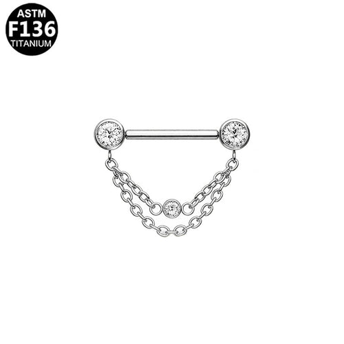 ASTM F136 Titanium 14G Chains CZ Threadless Nipple Ring Hypoallergenic Piercing Jewelry
