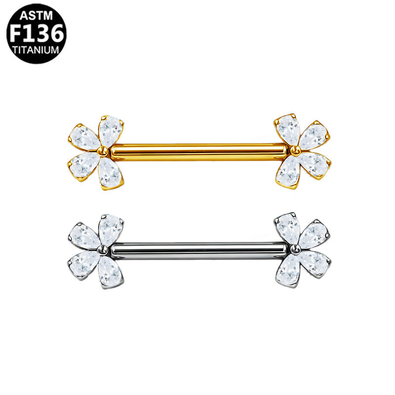 ASTM F136 Titanium 14G Flower Threadless Nipple Ring Hypoallergenic Piercing Jewelry