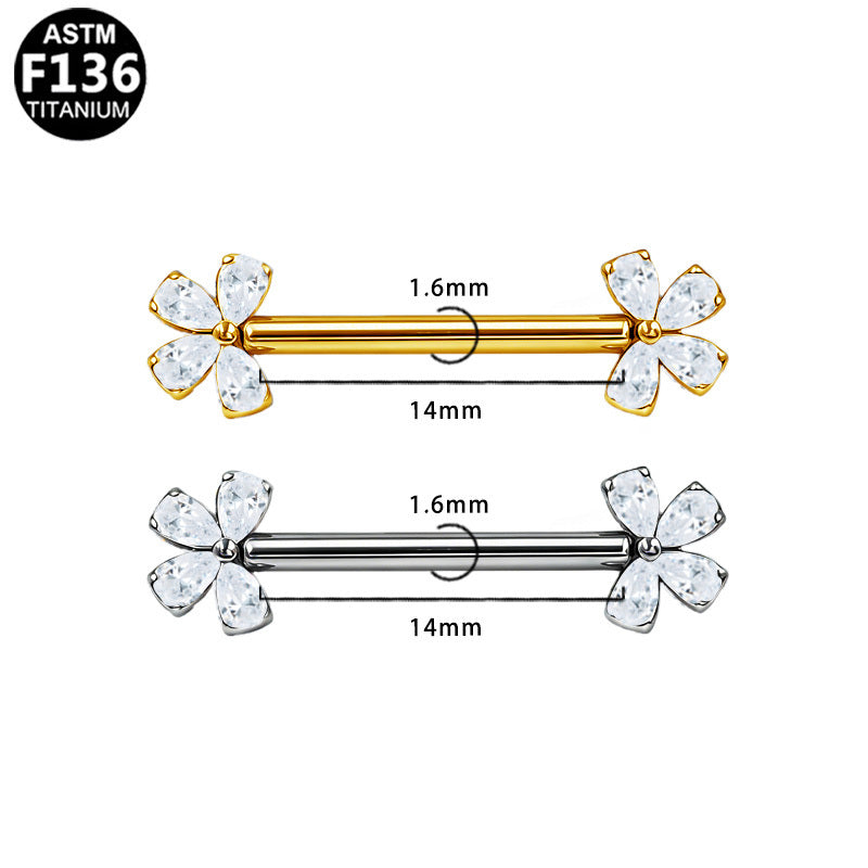 ASTM F136 Titanium 14G Flower Threadless Nipple Ring Hypoallergenic Piercing Jewelry