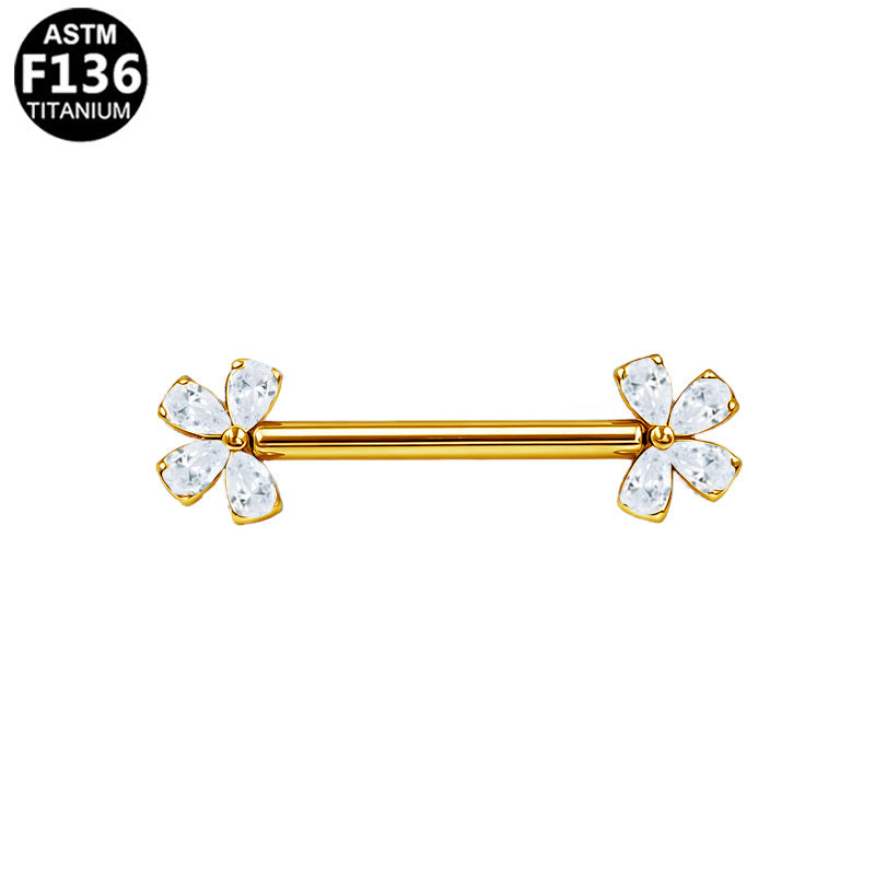 ASTM F136 Titanium 14G Flower Threadless Nipple Ring Hypoallergenic Piercing Jewelry