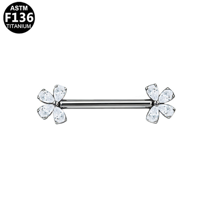 ASTM F136 Titanium 14G Flower Threadless Nipple Ring Hypoallergenic Piercing Jewelry