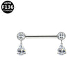 ASTM F136 Titanium 14G Teardrop CZ Dangle Threadless Nipple Ring Hypoallergenic Piercing Jewelry