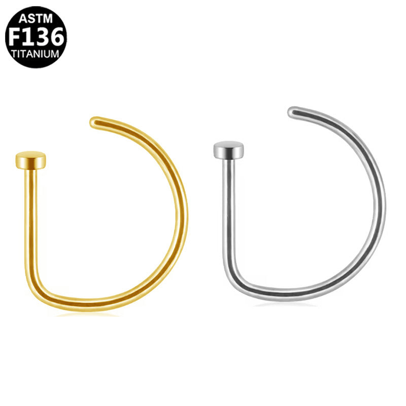 ASTM F136 Titanium 20G D-Shape Nose Stud Hypoallergenic Nostril Piercing Jewelry