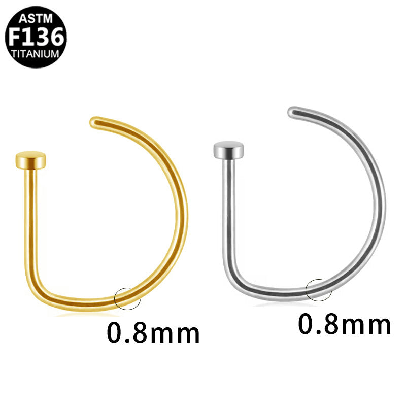 ASTM F136 Titanium 20G D-Shape Nose Stud Hypoallergenic Nostril Piercing Jewelry