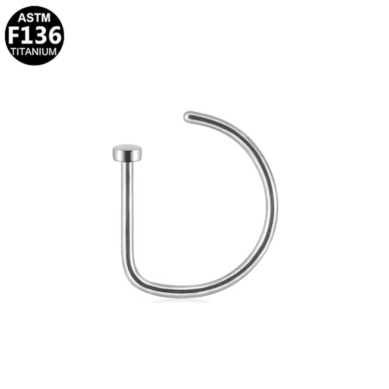 ASTM F136 Titanium 20G D-Shape Nose Stud Hypoallergenic Nostril Piercing Jewelry