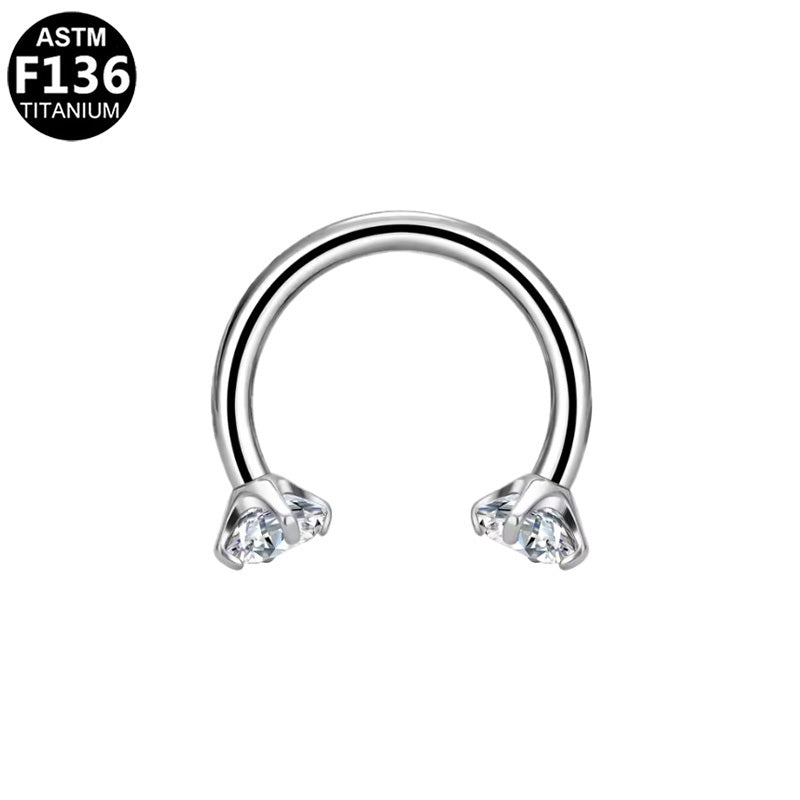 ASTM F136 Titanium 16G Prong-Set CZ Horseshoe Internal Thread Nose Ring Hypoallergenic Piercing Jewelry
