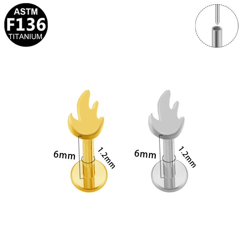 ASTM F136 Titanium 16G Flame Threadless Labret Hypoallergenic Implant Grade Piercing Jewelry