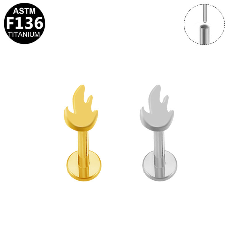 ASTM F136 Titanium 16G Flame Threadless Labret Hypoallergenic Implant Grade Piercing Jewelry
