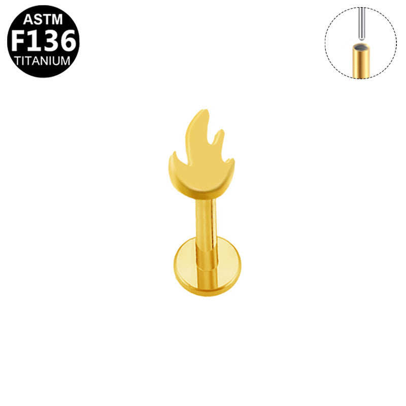 ASTM F136 Titanium 16G Flame Threadless Labret Hypoallergenic Implant Grade Piercing Jewelry