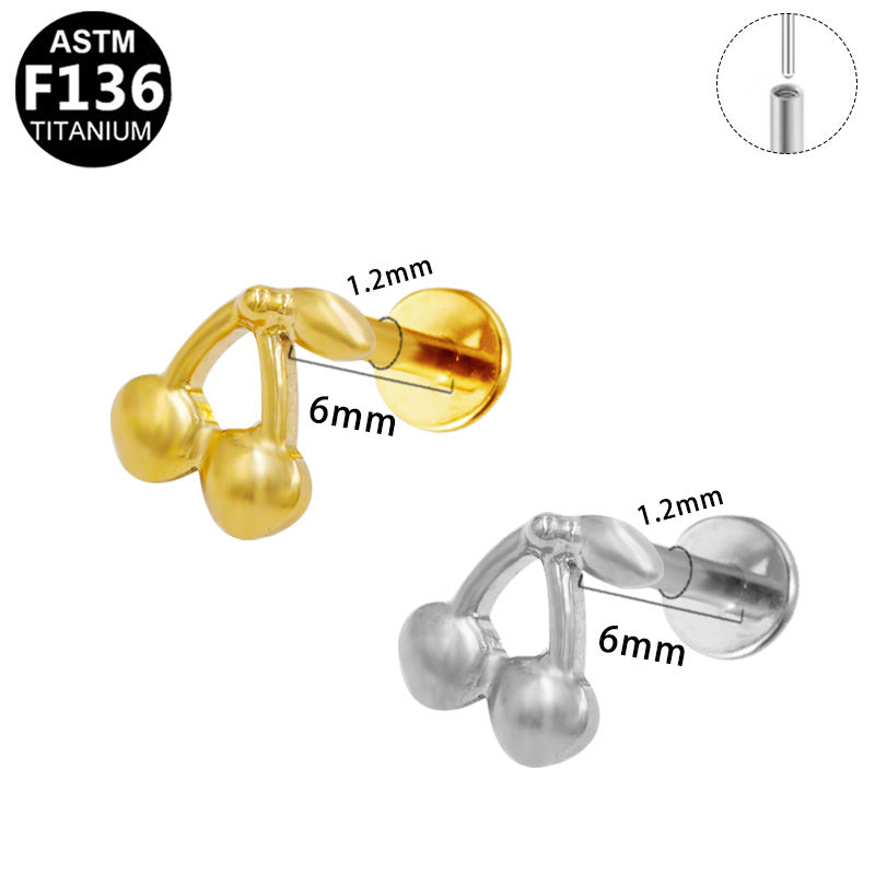 ASTM F136 Titanium 16G Cute Cherry Threadless Labret Hypoallergenic Implant Grade Piercing Jewelry