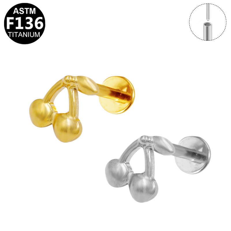 ASTM F136 Titanium 16G Cute Cherry Threadless Labret Hypoallergenic Implant Grade Piercing Jewelry
