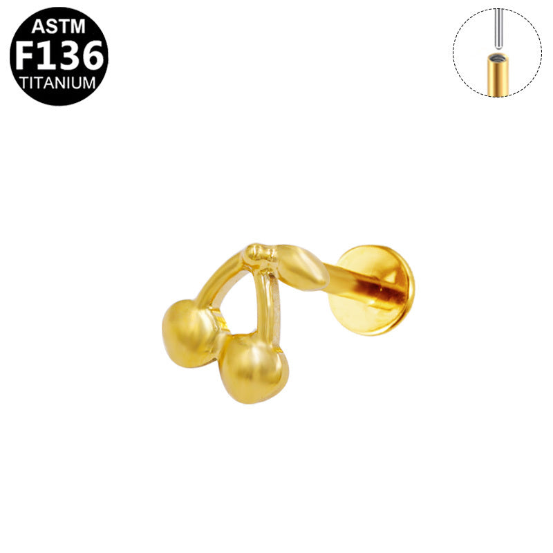 ASTM F136 Titanium 16G Cute Cherry Threadless Labret Hypoallergenic Implant Grade Piercing Jewelry