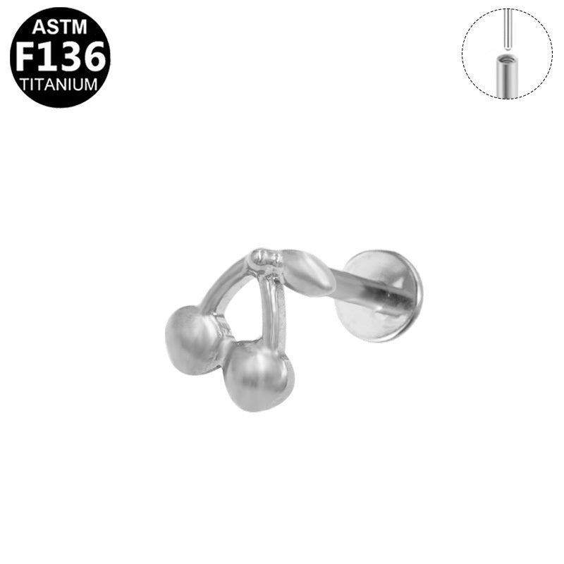 ASTM F136 Titanium 16G Cute Cherry Threadless Labret Hypoallergenic Implant Grade Piercing Jewelry