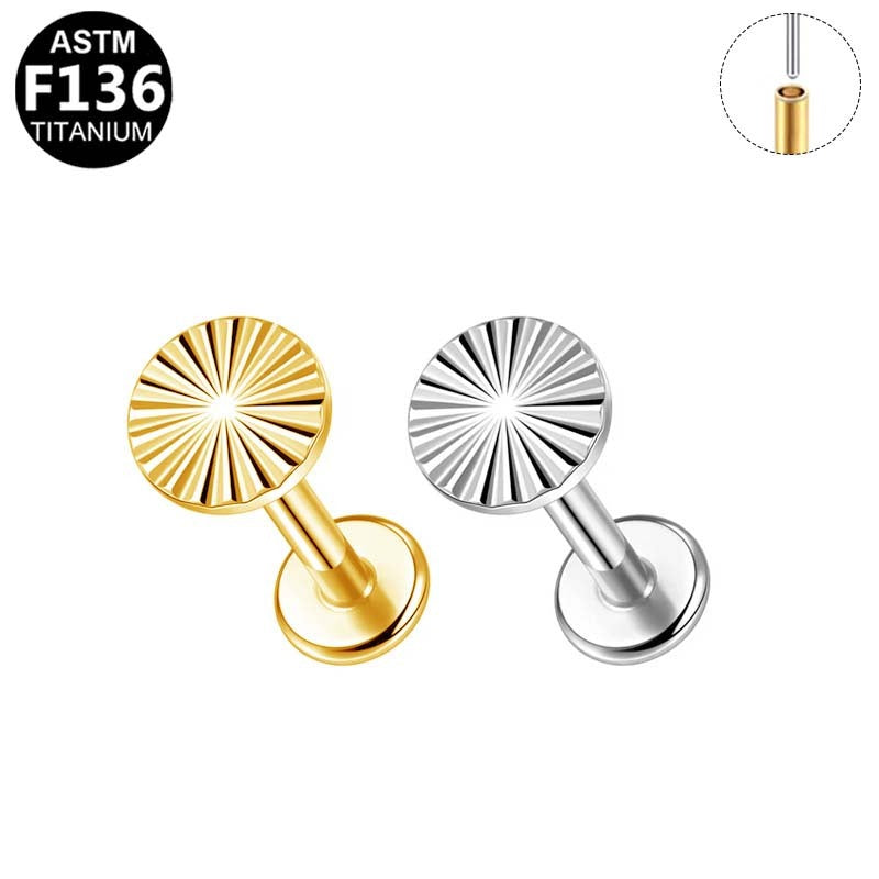 ASTM F136 Titanium 18G Sunburst Threadless Labret Hypoallergenic Implant Grade Piercing Jewelry