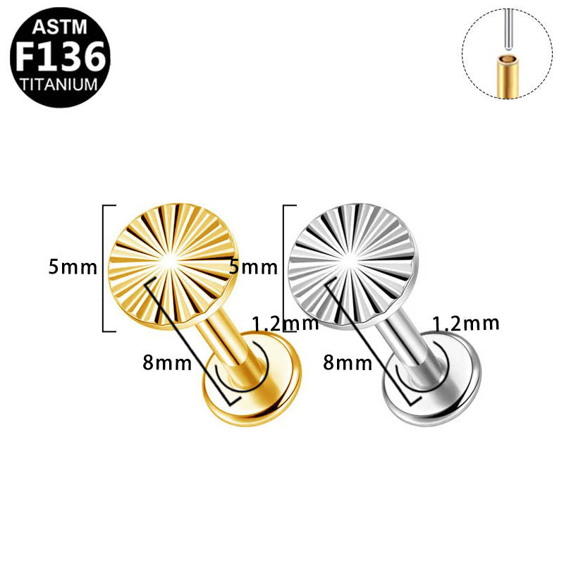 ASTM F136 Titanium 18G Sunburst Threadless Labret Hypoallergenic Implant Grade Piercing Jewelry