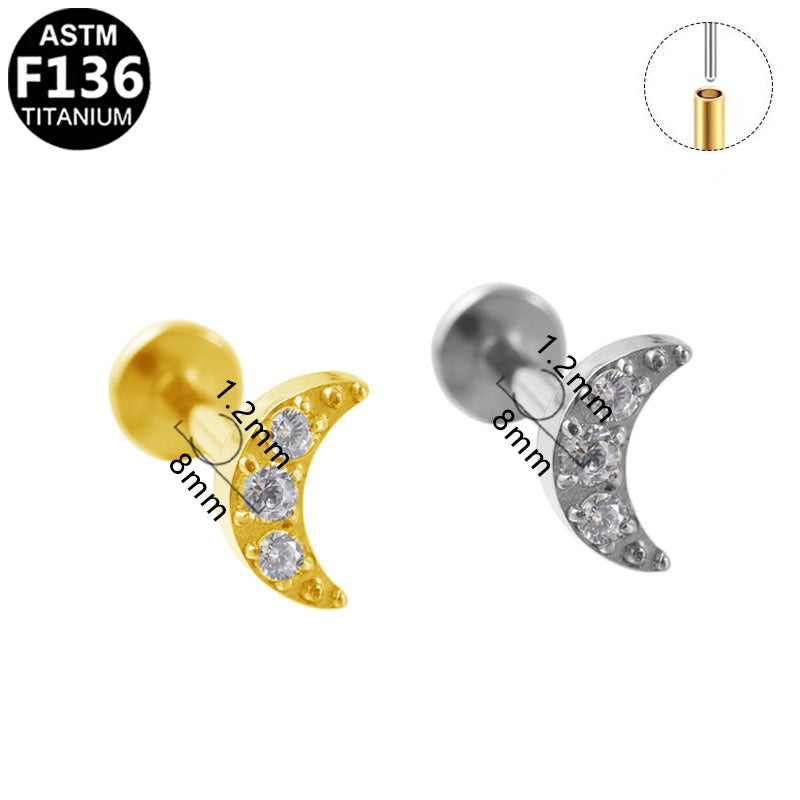ASTM F136 Titanium 16G Moon with CZ Threadless Labret Hypoallergenic Piercing Jewelry