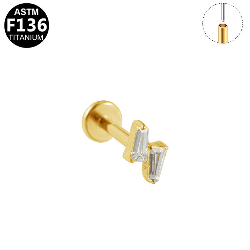ASTM F136 Titanium 16G Baguette CZ Threadless Labret Hypoallergenic Piercing Jewelry