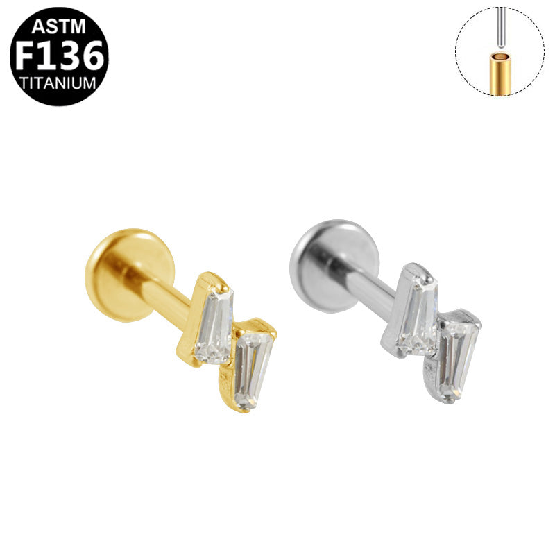 ASTM F136 Titanium 16G Baguette CZ Threadless Labret Hypoallergenic Piercing Jewelry