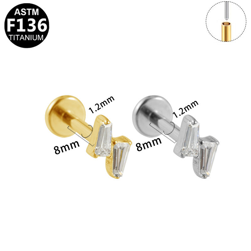 ASTM F136 Titanium 16G Baguette CZ Threadless Labret Hypoallergenic Piercing Jewelry