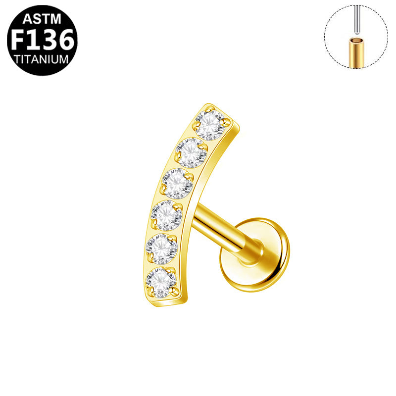 ASTM F136 Titanium 16G CZ Curved Threadless Labret Hypoallergenic Piercing Jewelry