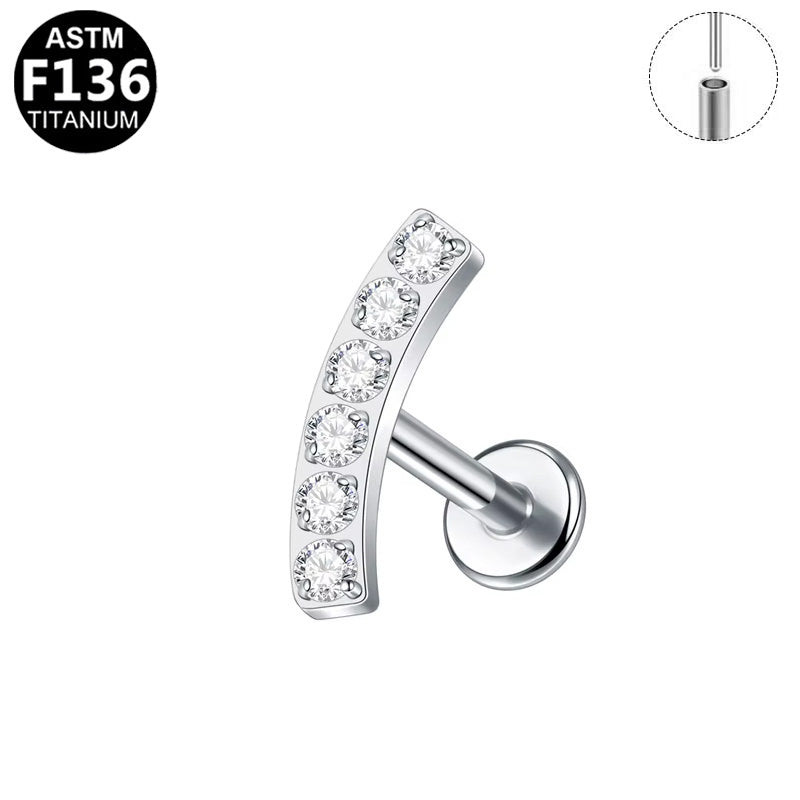 ASTM F136 Titanium 16G CZ Curved Threadless Labret Hypoallergenic Piercing Jewelry