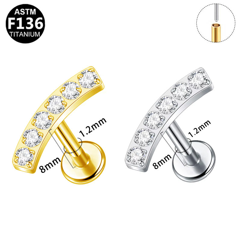 ASTM F136 Titanium 16G CZ Curved Threadless Labret Hypoallergenic Piercing Jewelry