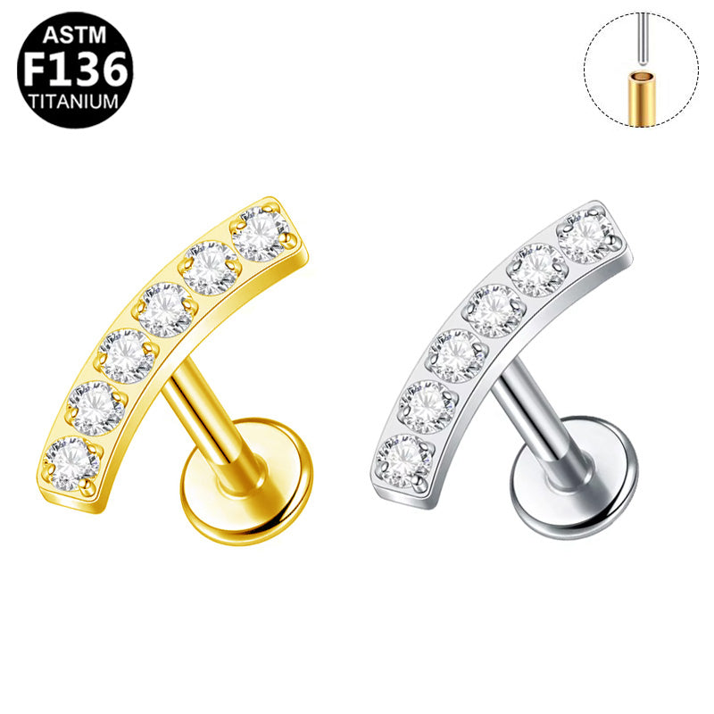 ASTM F136 Titanium 16G CZ Curved Threadless Labret Hypoallergenic Piercing Jewelry
