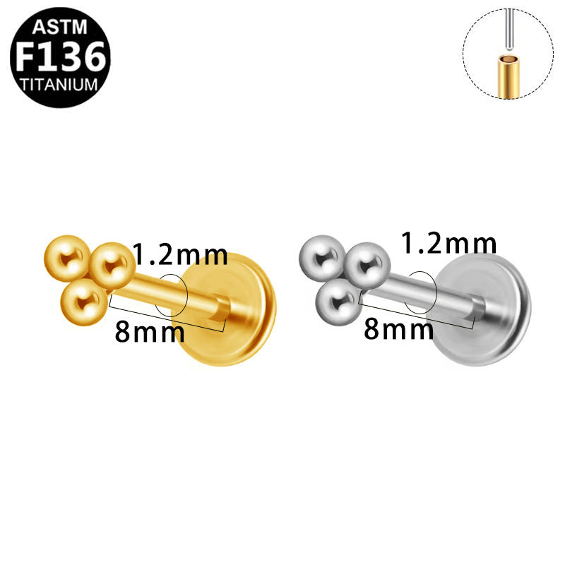 ASTM F136 Titanium 16G Triple Ball Threadless Labret Small Cute Hypoallergenic Piercing Jewelry