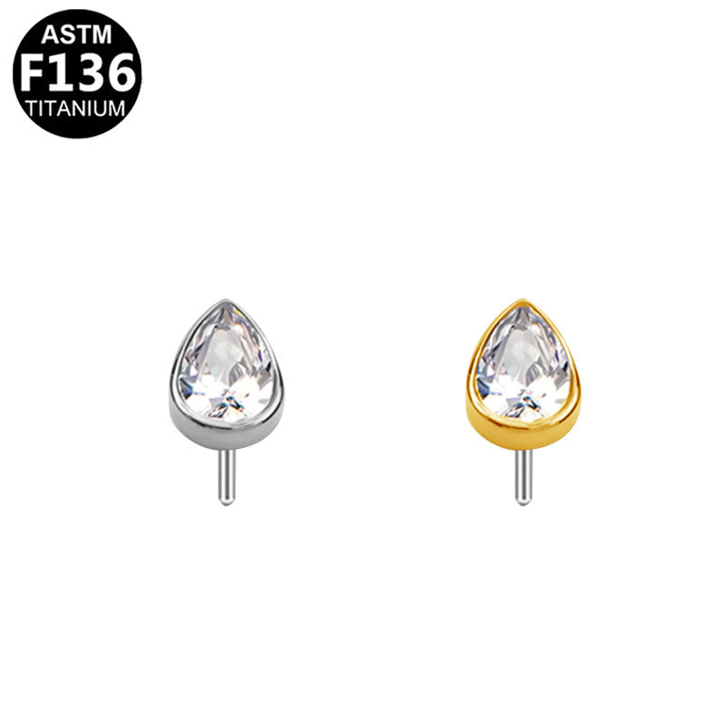 ASTM F136 Titanium 4.5mm Teardrop CZ Threadless Top Part Hypoallergenic Piercing Jewelry