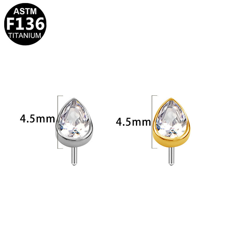 ASTM F136 Titanium 4.5mm Teardrop CZ Threadless Top Part Hypoallergenic Piercing Jewelry