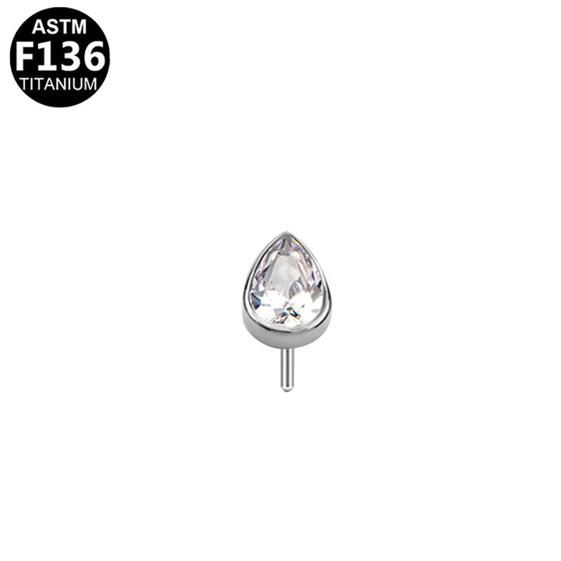 ASTM F136 Titanium 4.5mm Teardrop CZ Threadless Top Part Hypoallergenic Piercing Jewelry