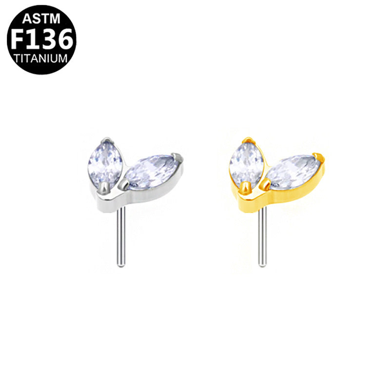 ASTM F136 Titanium 6mm Marquise CZ Threadless Top Part Hypoallergenic Implant Grade Piercing Jewelry