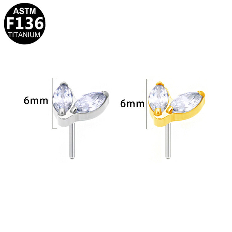 ASTM F136 Titanium 6mm Marquise CZ Threadless Top Part Hypoallergenic Implant Grade Piercing Jewelry