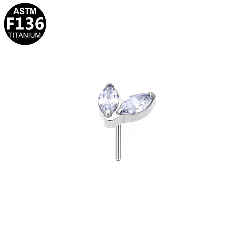ASTM F136 Titanium 6mm Marquise CZ Threadless Top Part Hypoallergenic Implant Grade Piercing Jewelry