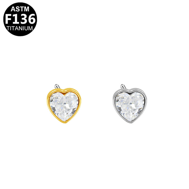 ASTM F136 Titanium 4.5mm Bezel-Set Heart CZ Threadless Top Part Cute Hypoallergenic Piercing Jewelry