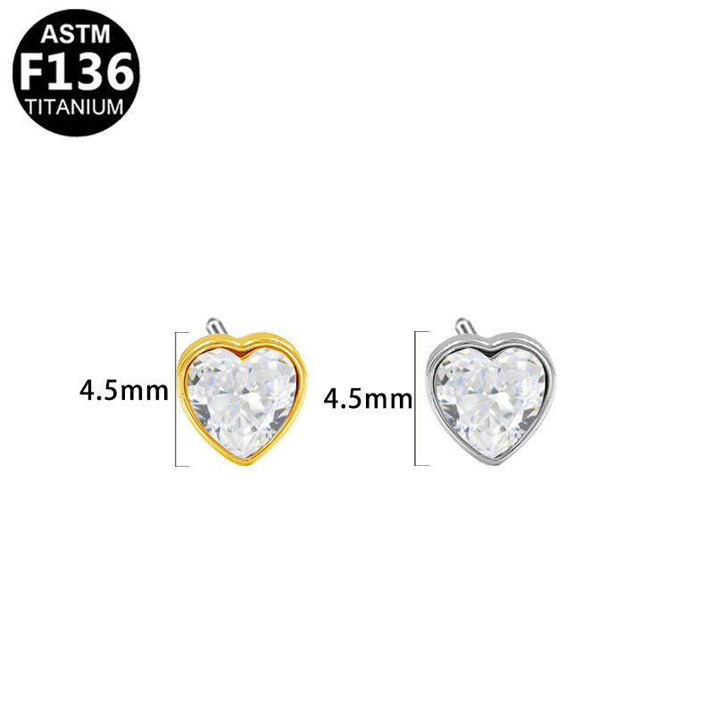 ASTM F136 Titanium 4.5mm Bezel-Set Heart CZ Threadless Top Part Cute Hypoallergenic Piercing Jewelry