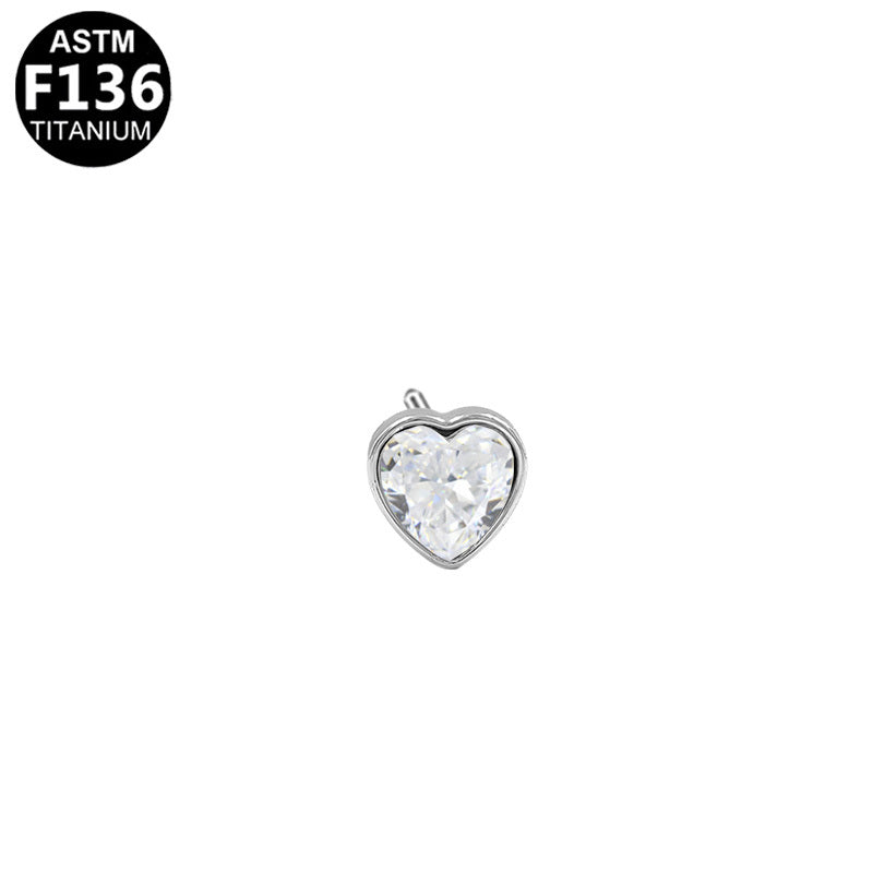 ASTM F136 Titanium 4.5mm Bezel-Set Heart CZ Threadless Top Part Cute Hypoallergenic Piercing Jewelry